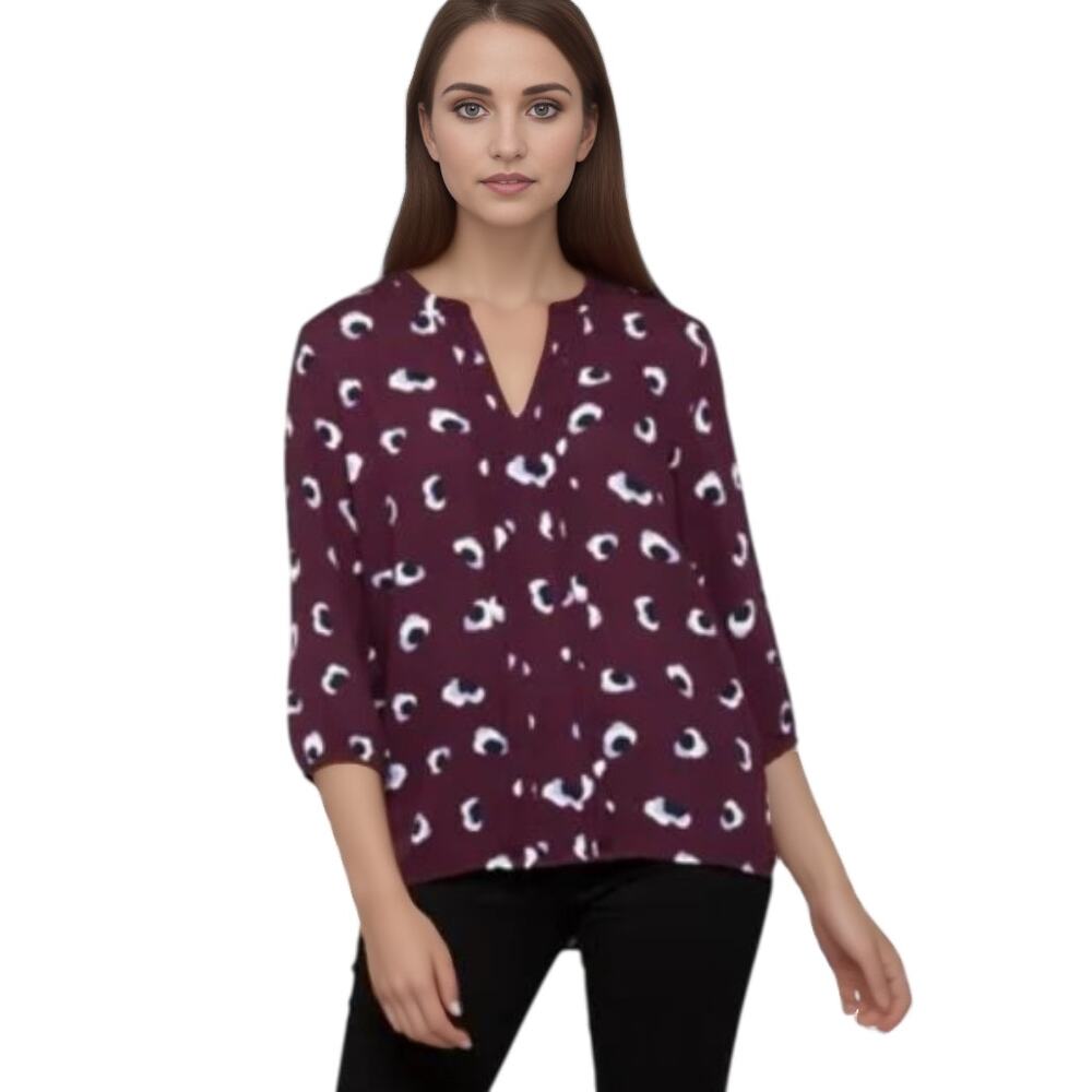 41 Hawthorn Maury Burgundy Pleat Detail Split Neck Blouse in Burgundy NWT Small